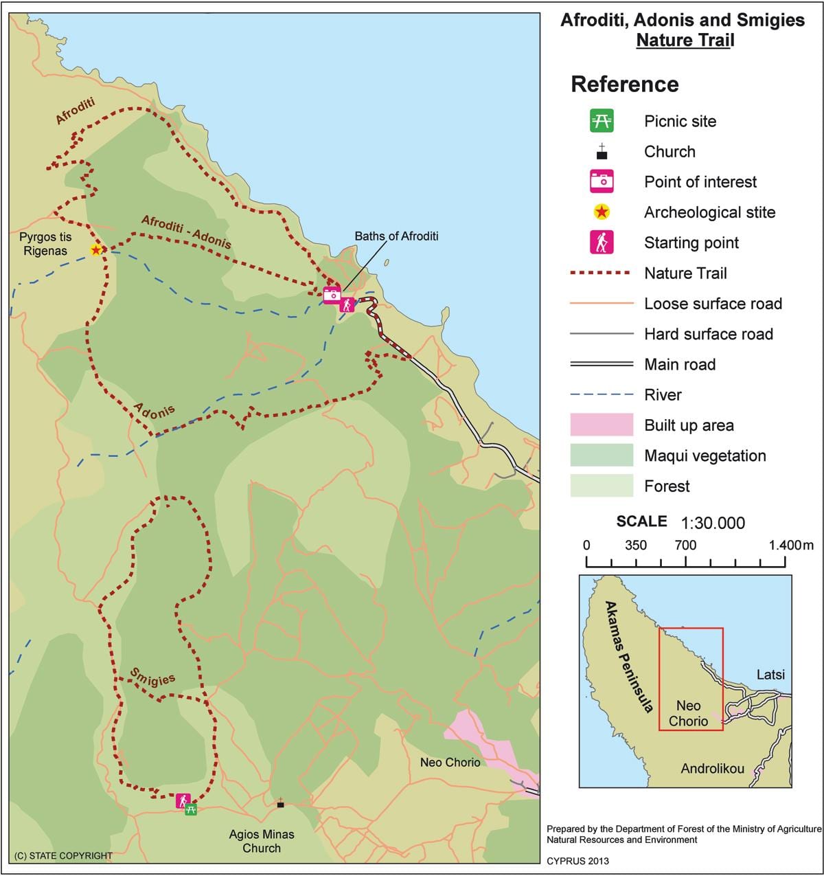 Karte von aphrodite trail Zypern 
