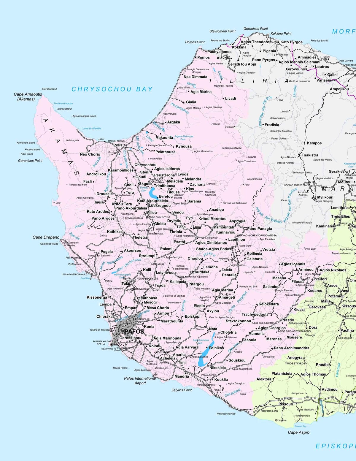 Straßenkarte von paphos, Zypern