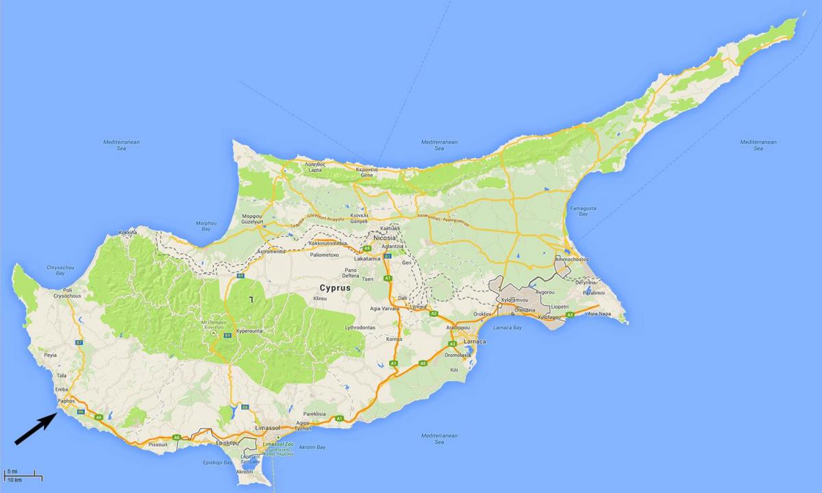 Karte von Zypern zeigt Flughäfen